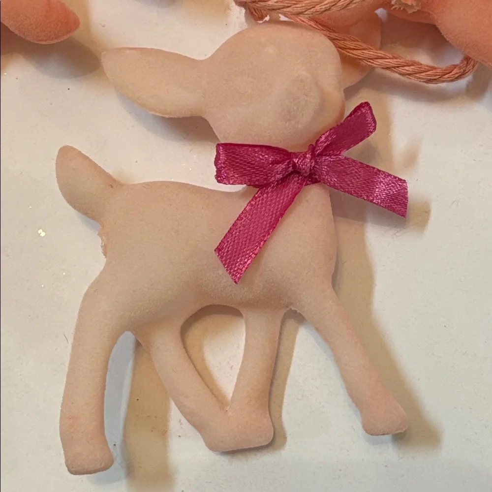 Flocked Deer Garland Peachy Pink Deer  Garlands Set of 3 Velvet Fawn Garland NWT